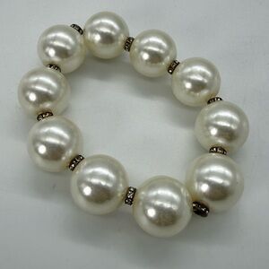 Vintage Chunky Big Large Faux Pearl Sparkly Stretch Bracelet Oversized 80s Glam